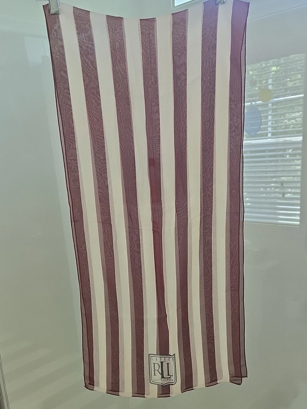 Vintage Ralph Lauren Burgundy and Cream Vertical Stripe Silk Scarf